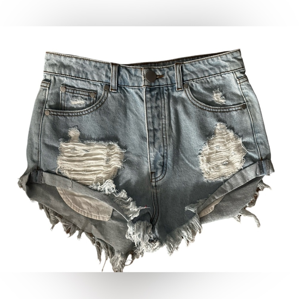 Caffeine Apparel Ultra-High Waist Jean Short Blue Women’s Size M 28” Waist.